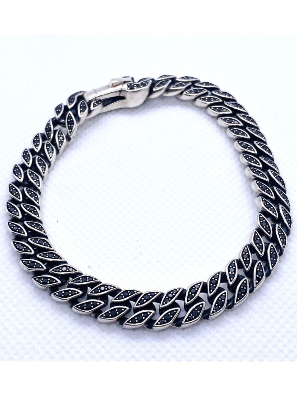 David Yurman 8mm Black Diamond Curb Bracelet 8" Sterling Silver 925